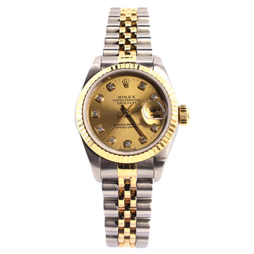 Rolex Oyster Perpetual Datejust Automatic Watch Stainless Steel and Yellow Gold with Diamond Markers 26