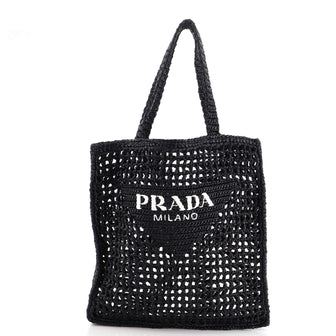 Prada Triangle Logo Open Tote Raffia