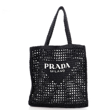 Prada Triangle Logo Open Tote Raffia