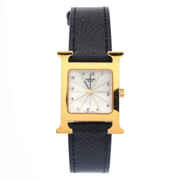 Hermes Heure H Quartz Watch Plated Metal and Leather 21