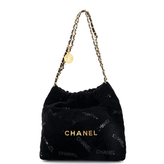Chanel 22 Chain Hobo Quilted Velvet with Sequins Small