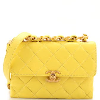 Chanel Chain Bar Top Handle Flap Bag Quilted Calfskin Mini