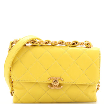 Chanel Chain Bar Top Handle Flap Bag Quilted Calfskin Small
