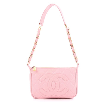 Chanel Timeless CC Chain Pochette Quilted Caviar Pink