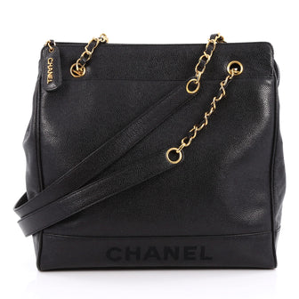 Chanel Vintage Logo Chain Tote Caviar Medium Black 1965503