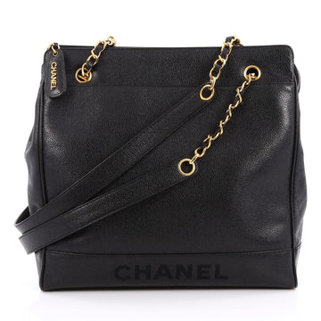 Chanel Vintage Logo Chain Tote Caviar Medium Black 1965503