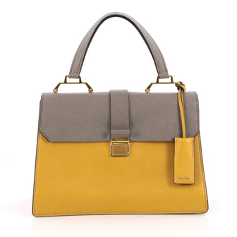Miu Miu Madras Convertible Compartment Top Handle Bag Leather Medium Gray 1965801