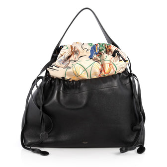 Celine Foulard Drawstring Handbag Leather Black 1966503