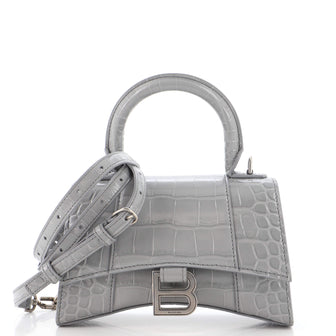 Balenciaga Hourglass Top Handle Bag Crocodile Embossed Leather XS