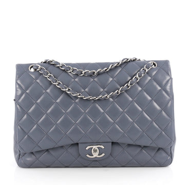 Chanel Classic Double Flap Bag Quilted Lambskin Maxi Blue