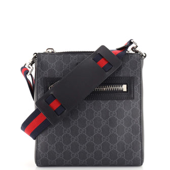 Gucci Web Strap Front Zip Messenger Bag GG Coated Canvas Small