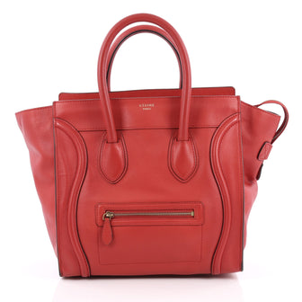 Celine Luggage Handbag Grainy Leather Mini Red 1966901