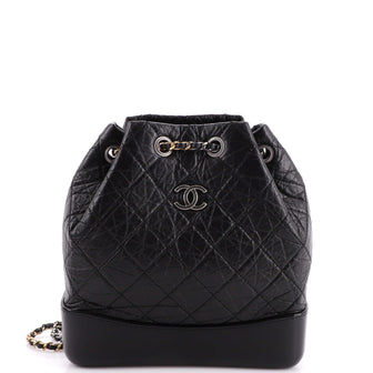 Chanel Black Quilted Aged Calfskin Gabrielle Backpack Gold And