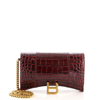 Balenciaga Hourglass Chain Wallet Crocodile Embossed Leather