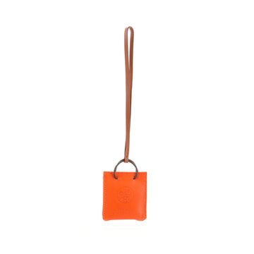 Hermes Orange Shopping Bag Charm Milo Lambskin and Swift
