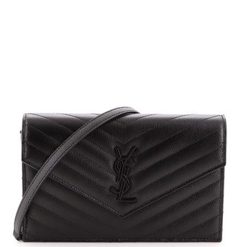 Saint Laurent Classic Monogram Wallet on Chain Matelasse Chevron Leather Small