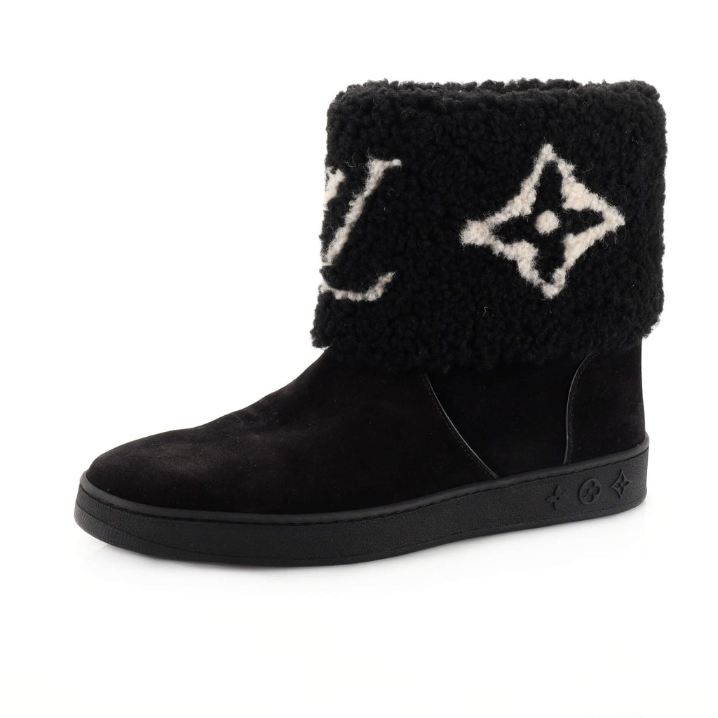 Louis Vuitton Women's Snowdrop Flat Ankle Boots Suede and Shearling Black  1968042