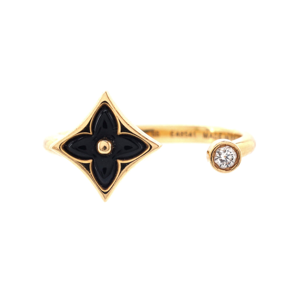 Louis Vuitton Color Blossom Mini Star Ring, Yellow and Onyx and Diamond Gold. Size 47