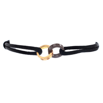 Cartier Charity Love 4 Diamonds Double Rings On Cord Bracelet Silk Cord with 18K Rose Gold and Ceramic and Diamonds