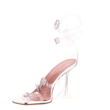 Amina Muaddi Women's Robyn Ankle Strap Heeled Sandals PVC with Crystals