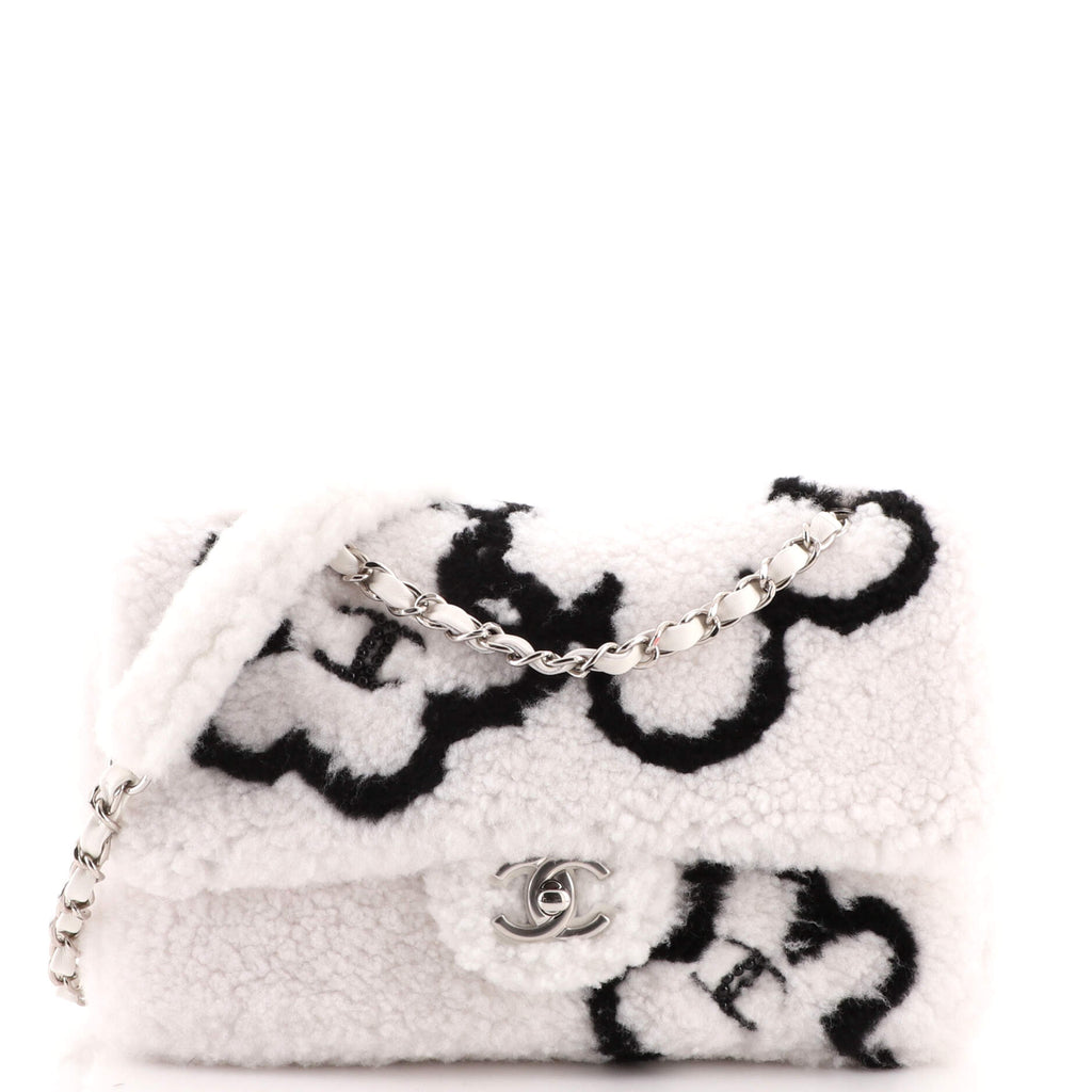 Chanel Classic Single Flap Bag Pearl Embellished Shearling Jumbo White  1968501