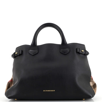 Burberry Banner Tote Leather and House Check Canvas Medium