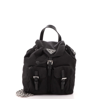 Prada Double Pocket Backpack Chain Shoulder Bag Re-Nylon Mini