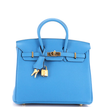 Hermes Birkin Handbag Blue Togo with Gold Hardware 25