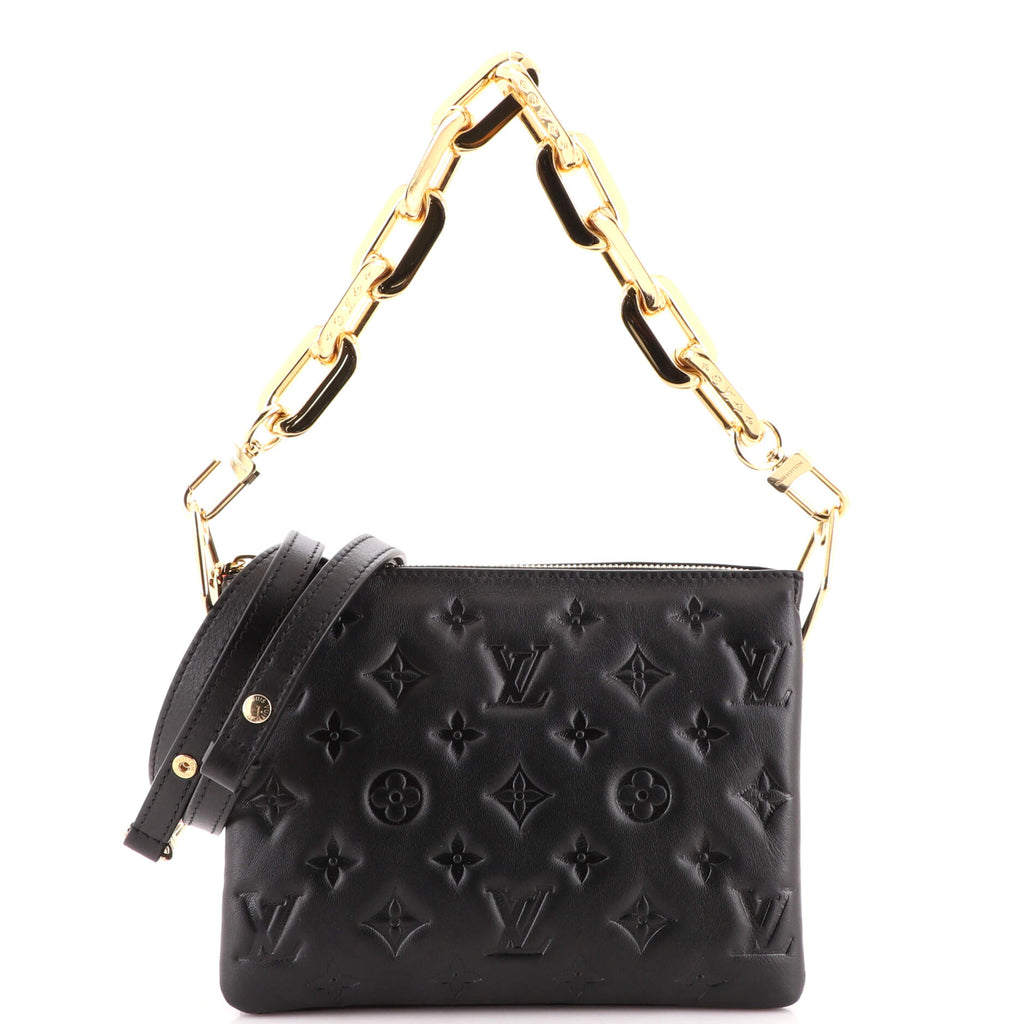 Louis Vuitton Black Monogram Embossed Lambskin Pochette Coussin ○ Labellov  ○ Buy and Sell Authentic Luxury