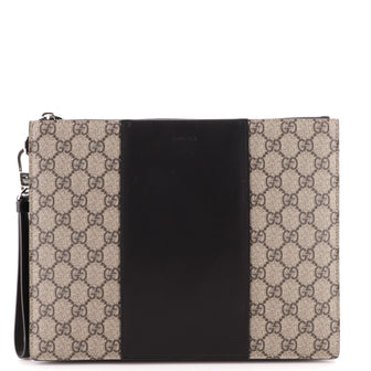 Gucci Wristlet Zip Pouch GG Coated Canvas and Leather Large