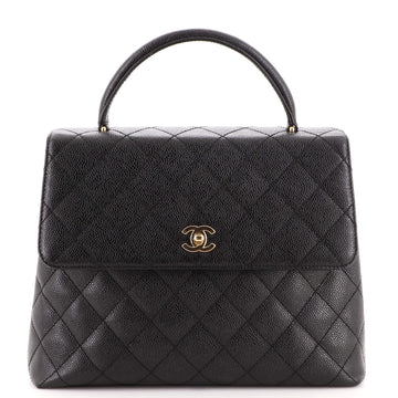 Chanel Vintage Classic Top Handle Flap Bag Quilted Caviar Jumbo