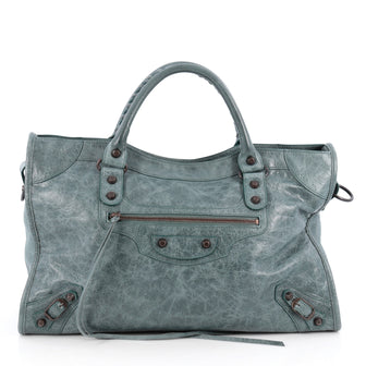 Balenciaga City Classic Studs Handbag Leather Medium Blue 1969901