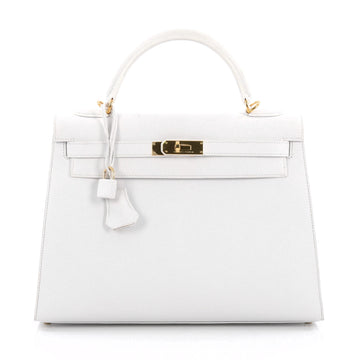 Hermes Kelly Handbag White Epsom with Gold Hardware 32 1970001