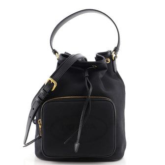 Prada Logo Drawstring Bucket Bag Canvas