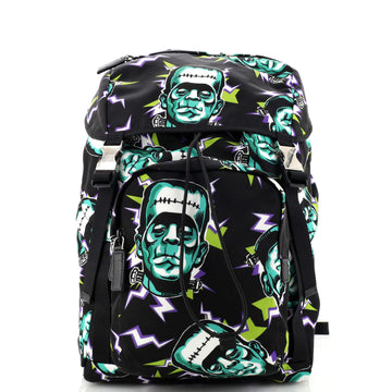 Prada Frankenstein Double Buckle Backpack Printed Tessuto Medium