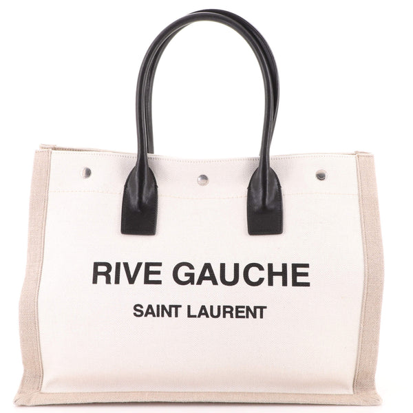 Saint Laurent Rive Gauche Small Canvas Tote Bag In Neutral