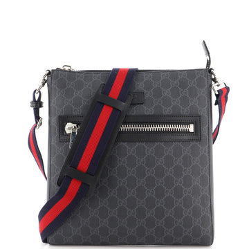 Gucci Web Strap Front Zip Messenger Bag GG Coated Canvas Medium
