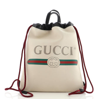 Gucci Logo Drawstring Backpack Printed Leather Medium