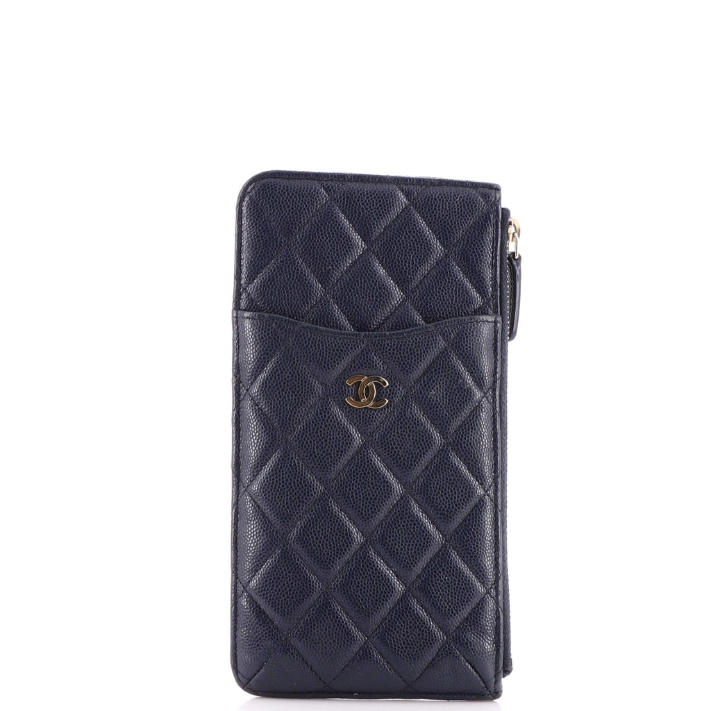 Chanel Classic Phone Case Pouch Quilted Caviar Blue 1970691