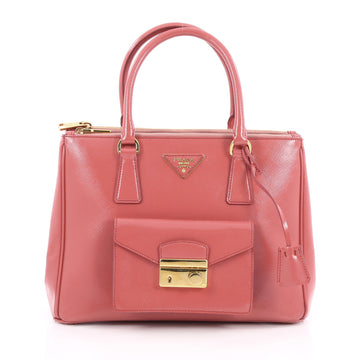 Prada Front Pocket Double Zip Lux Tote Vernice Saffiano Pink 1971001