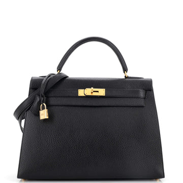 Hermes Kelly Handbag Black Ardennes with Gold Hardware 32