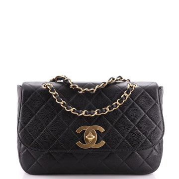 Chanel Vintage CC Chain Flap Bag Quilted Caviar Jumbo
