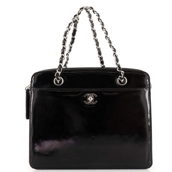 Chanel Vintage CC Lock Pocket Chain Tote Patent Small