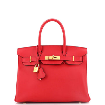 Hermes Birkin Handbag Red Epsom with Gold Hardware 30