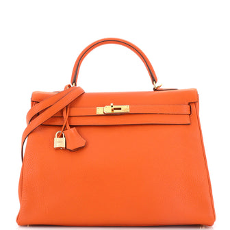 Hermes Kelly 28 Orange Togo Gold Hardware 