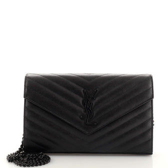 Saint Laurent Classic Monogram Wallet on Chain Matelasse Chevron Leather Medium