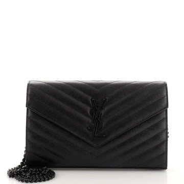 Saint Laurent Classic Monogram Wallet on Chain Matelasse Chevron Leather Medium