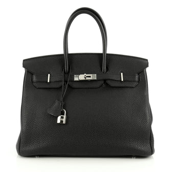 Hermes Birkin Handbag Black Togo with Palladium Hardware 35 Black