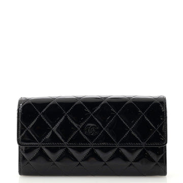 Chanel CC Gusset Flap Wallet Quilted Patent Long