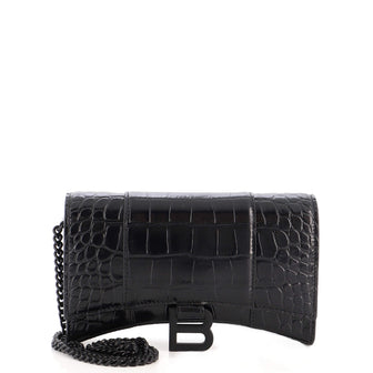 Balenciaga Hourglass Chain Wallet Crocodile Embossed Leather